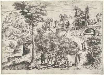 Krajobraz z Miłosiernym Samarytaninem autorstwa Joannes van Doetechum (I) (attributed to)