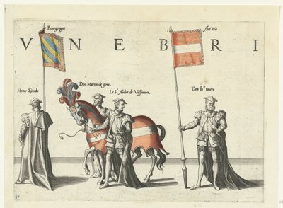 Część procesji, nr 10 Procesja pogrzebowa cesarza Karola V, 1558 (tytuł serii) autorstwa Joannes van Doetechum (I)