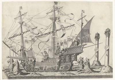 Statek Victoria, nr 5 Procesja pogrzebowa cesarza Karola V, 1558 (tytuł serii) autorstwa Joannes van Doetechum (I)