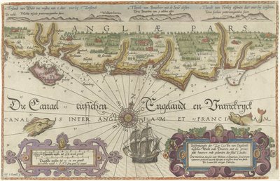 Mapa angielskiego wybrzeża między wyspą Wight i Dover Descriptionhe der zee Custen van Englandt tuschen Wicht ende Doueren (...) (tytuł na obiekcie) autorstwa Joannes van Doetechum (I)