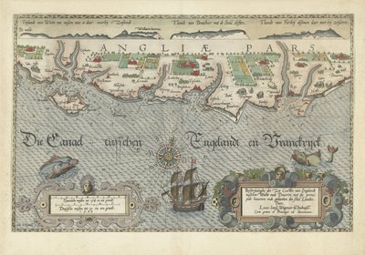 Mapa południowo-angielskiego wybrzeża między wyspą Wight i Dover Descriptionhe der Zee Custen van Englandt między Wicht ende Doueren (tytuł na obiekcie) autorstwa Joannes van Doetechum (I)