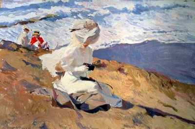 Na plaży w Biarritz, XX wiek (olej na płótnie) autorstwa Joaquin Sorolla