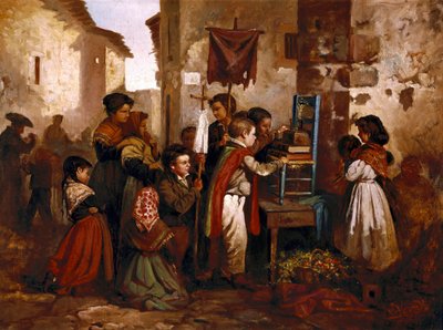 Dzieci bawiące się w procesji religijnej, obraz Joaquima Vayreda y Vila autorstwa Joaquin Vayreda