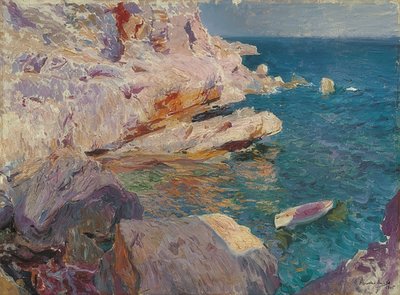 Skała Jávea z białą łodzią. 1905 autorstwa Joaquín Sorolla