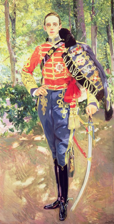 Portret króla Alfonsa XIII (1886-1941) w mundurze husarskim autorstwa Joaquín Sorolla