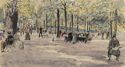 Ogrody Tuileries, Paryż, ok. 1925 (atrament i toaleta na papierze) autorstwa Job Nixon