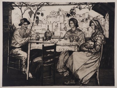 Una Trattoria, 1928 (akwaforta i sucha igła) autorstwa Job Nixon