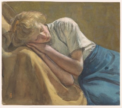 odpoczywająca dziewczyna autorstwa Johan Antonie de Jonge (signed by artist)