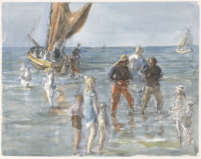Pani niesiona z łodzi na ląd przez dwóch rybaków autorstwa Johan Antonie de Jonge