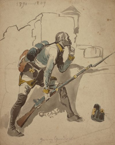 Prywatna piechota liniowa (prawdopodobnie 27 pułk, Hesja Cassell), 1790-1809 (akwarela) autorstwa Johan Baptiste Heinefetter