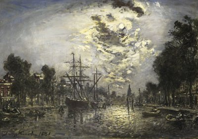 Rotterdam w świetle księżyca autorstwa Johan Barthold Jongkind (signed by artist)