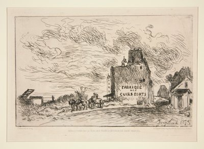 Demolitions de la Rue des Francs-Bourgeois Saint-Marcel (Rozbiórka na Rue des Francs-Bourgeois Saint-Marcel) autorstwa Johan Barthold Jongkind