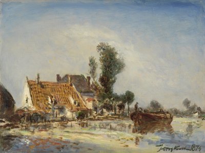 Domy na drodze wodnej w pobliżu Crooswijk autorstwa Johan Barthold Jongkind