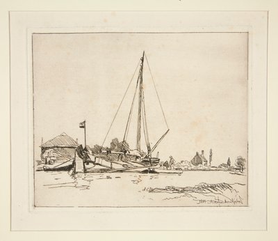 La Barque amarr?e (Łódź zacumowana) autorstwa Johan Barthold Jongkind