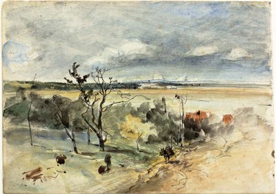 Pejzaż z mężczyzną na osiołku (recto) Dwie kobiety w kawiarni (verso) autorstwa Johan Barthold Jongkind
