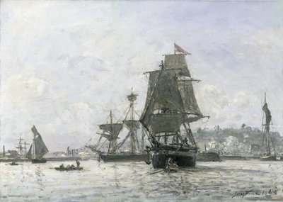 Duże łodzie żaglowe w Honfleur autorstwa Johan Barthold Jongkind