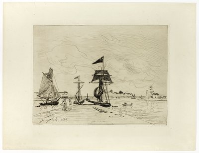 Molo w porcie Honfleur autorstwa Johan Barthold Jongkind