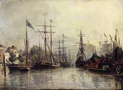 Port w Rotterdamie, 1857 autorstwa Johan Barthold Jongkind