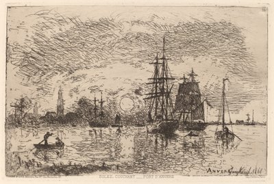 Zachód słońca nad portem w Antwerpii autorstwa Johan Barthold Jongkind