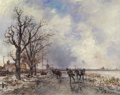 Łyżwiarze na rzece Schie, niedaleko Rotterdamu, 1866 autorstwa Johan Barthold Jongkind