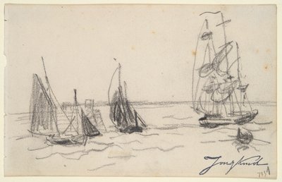 Małe żaglówki i trzymasztowiec autorstwa Johan Barthold Jongkind