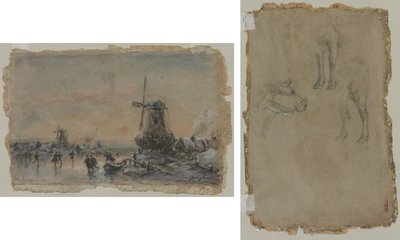 Widok Arnheim (recto) Badania byka (verso) autorstwa Johan Barthold Jongkind