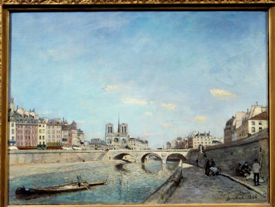 Widok na brzegi Sekwany i Cathedrale Notre Dame de Paris Peniche na rzece. Obraz Johana Bartholda Jongkinda (1819-1891) 1864 Nd. 0,42x0,56 m Paryż, musee d