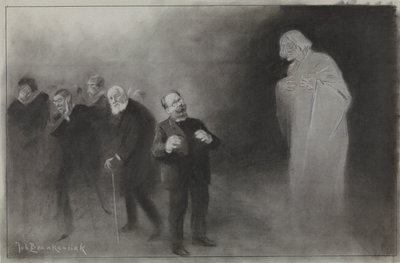 Projekt do ilustracji w De Amsterdammer: Zapomnienie o Schimmel w życzeniu noworocznym den Stadschouwburg, 13 stycznia 1907 autorstwa Johan Braakensiek