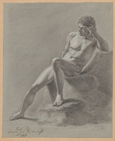 Siedzący mężczyzna nago, widok z przodu (1 nagroda 1807) autorstwa Johan Christiaan Willem Safft