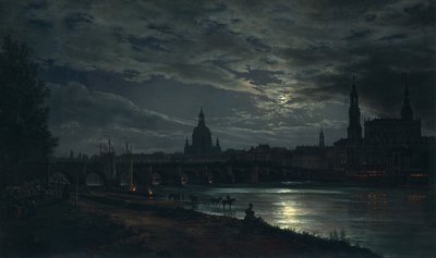 Widok Drezna w świetle księżyca, 1839 autorstwa Johan Christian Dahl