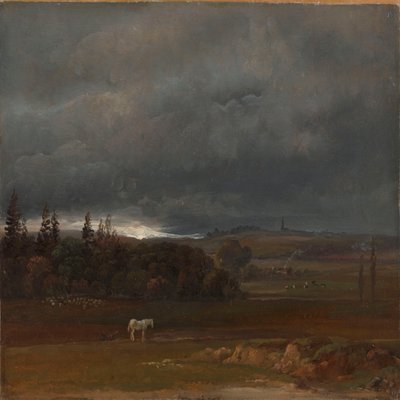 Pole pod Dreznem z białym koniem autorstwa Johan Christian Dahl