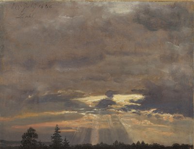 Studium chmur z promieniami słońca autorstwa Johan Christian Dahl
