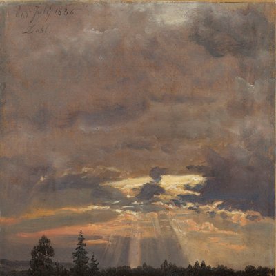 Studium chmur z promieniami słońca autorstwa Johan Christian Dahl