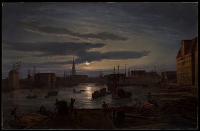 Port w Kopenhadze w blasku księżyca autorstwa Johan Christian Dahl