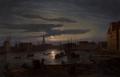 Port w Kopenhadze przy świetle księżyca, 1846. autorstwa Johan Christian Dahl