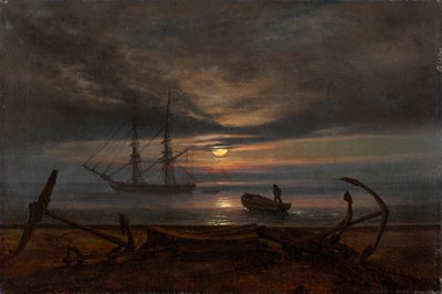 Duńskie wybrzeże przy świetle księżyca autorstwa Johan Christian Dahl