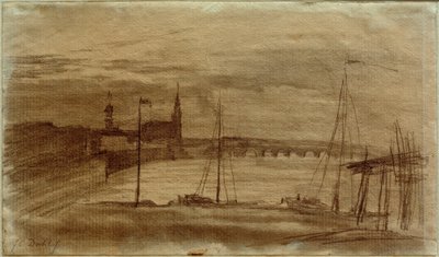Szkic do obrazu „Drezno w świetle księżyca” autorstwa Johan Christian Dahl