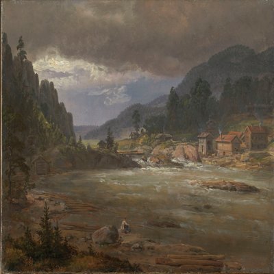 Hellefossen w pobliżu Hokksundu autorstwa Johan Christian Dahl