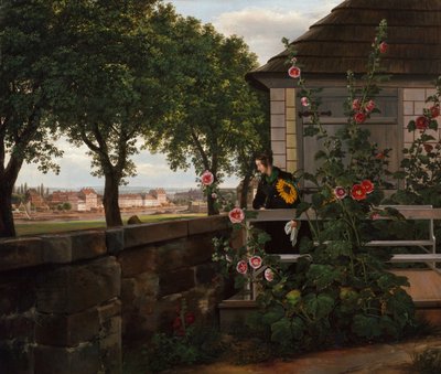 Julie Vogel w swoim ogrodzie autorstwa Johan Christian Dahl