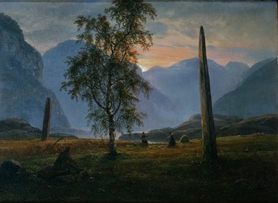 Krajobraz z pamiątkowymi kamieniami autorstwa Johan Christian Dahl