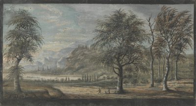 Krajobraz z drzewami liściastymi na pierwszym planie autorstwa Johan Christian Dahl