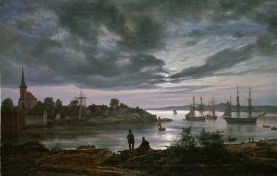 Larvik przy świetle księżyca autorstwa Johan Christian Dahl