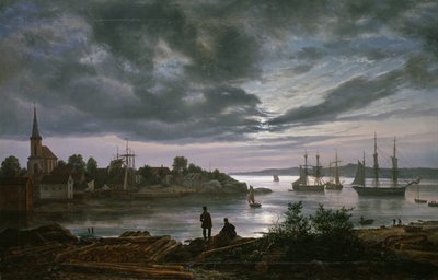 Larvik przy świetle księżyca autorstwa Johan Christian Dahl