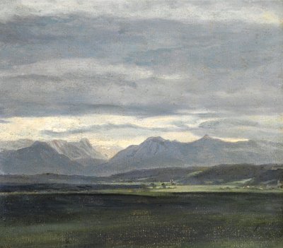 Studium krajobrazu z błękitnym niebem nad górami autorstwa Johan Christian Dahl