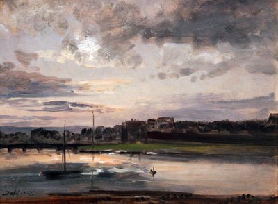 Łaba i Drezno Neustadt w wieczornym świetle / Łaba i Neustadt bank w Dreźnie w wieczornym świetle autorstwa Johan Christian Dahl