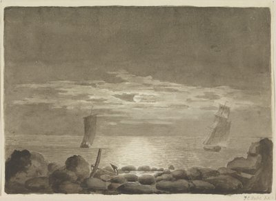 Dwa statki w świetle księżyca autorstwa Johan Christian Dahl
