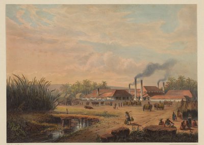 Widok na cukrownię w Pangka Cukrownia Pangka (Residence Tagal) (tytuł na obiekcie) autorstwa Johan Conrad Greive