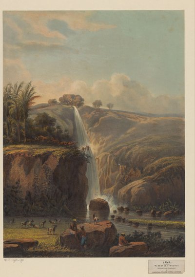 Widok na wodospad w Singahan Wodospad Singahan (Residency Rembang) (tytuł na obiekcie) autorstwa Johan Conrad Greive