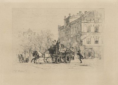 Widok Weesperplein z wozem strażackim autorstwa Johan Conrad Greive