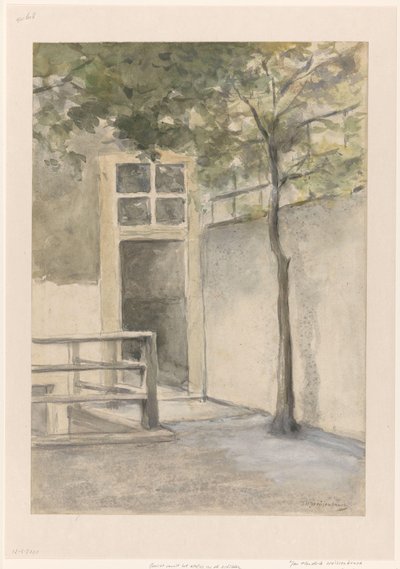 Widok na dziedziniec z pracowni artysty przy Kazernestraat w Hadze autorstwa Johan Hendrik Weissenbruch (signed by artist)